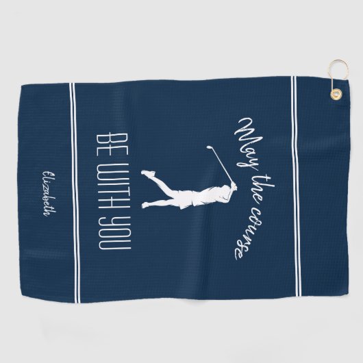 Golf Course Lady Golfer Pro Modern Monogram Blue Golfhanddoek (Horizontaal)