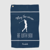 Golf Course Lady Golfer Pro Modern Monogram Blue Golfhanddoek (Voorkant)
