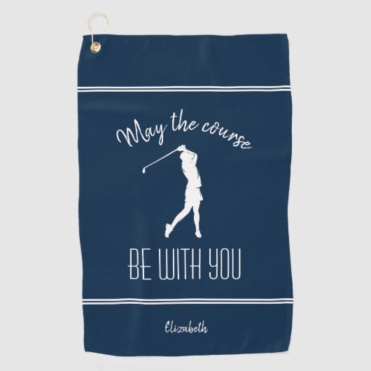 Golf Course Lady Golfer Pro Modern Monogram Blue Golfhanddoek (Voorkant)