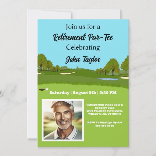 Golf Course Retirement Party Invitation with Photo Kaart (Voorkant)