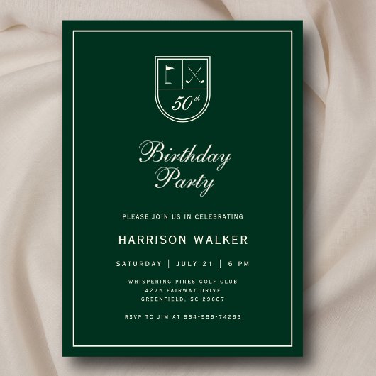 Golf Crest 50ste Verjaardagsfeest Elegant Schrift Kaart