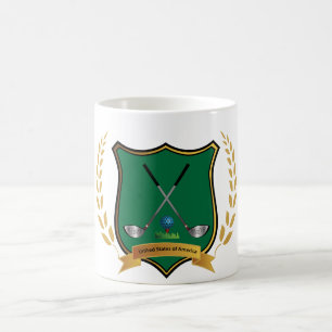 GOLF Crest met Laurel krans en golfclubs Koffiemok