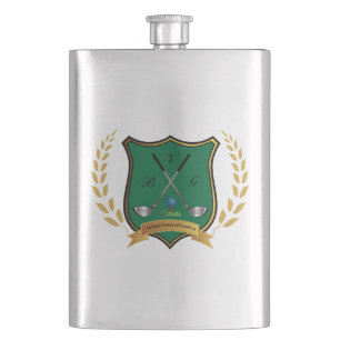 GOLF Crest met Laurel Wreath en Clubs Flask Heupfles
