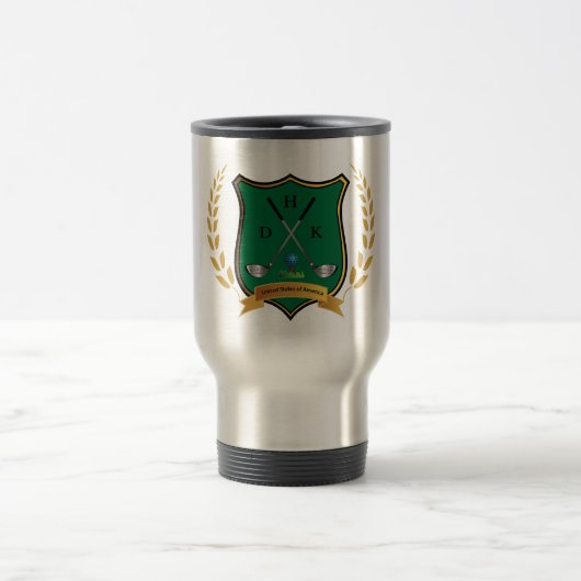 GOLF Crest met Laurel Wreath en Monogram Reisbeker (Center)