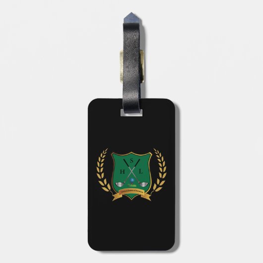 GOLF Crest met Laurel Wreath Monogram Bagagelabel (Achterkant verticaal)