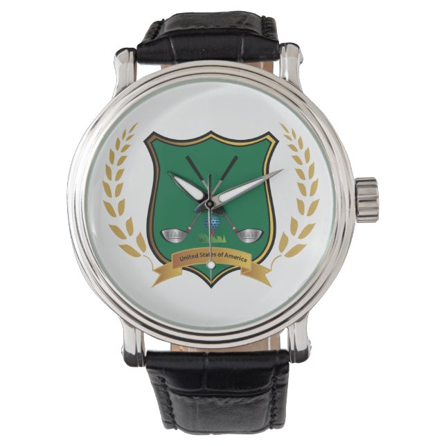 GOLF Crest met Laurel Wreats Mannen Watch Horloge (Voorkant)