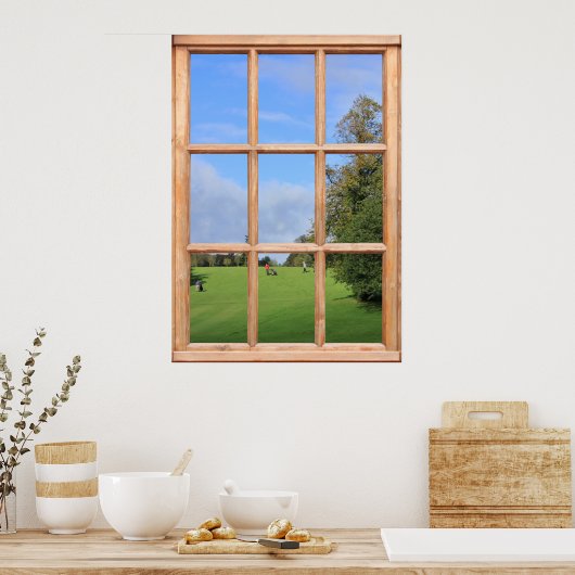 Golf Cursus Uitzicht van een Venster Poster (Keuken)