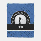 Golf Custom Golfer Monogram Silhouet Blauw Zwart Fleece Deken (Voorkant)
