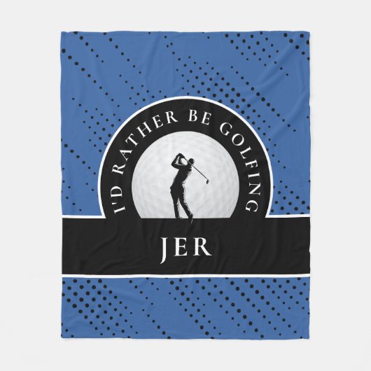 Golf Custom Golfer Monogram Silhouette Blue Black Fleece Deken (Voorkant)