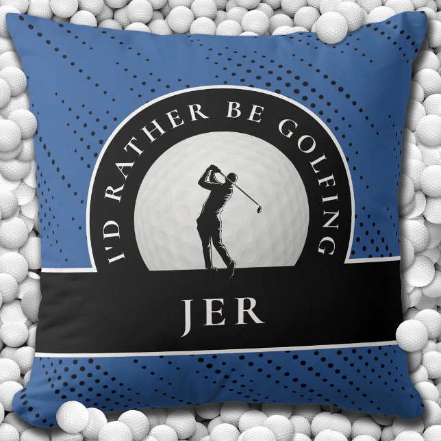 Golf Custom Golfer Monogram Silhouette Blue Black Kussen (Creator heeft geüpload)