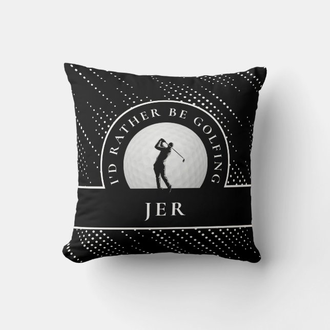 Golf Custom Golfer Monogram Silhouette Zwart Wit Kussen (Voorkant)
