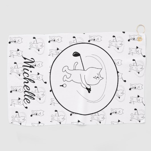 Golf Cute Cats Golfing Personalized Golf Towel Golfhanddoek (Horizontaal)