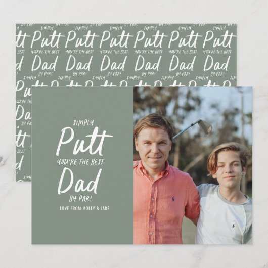 Golf dad modern khaki groene typografie grappige f feestdagenkaart (Voorkant / Achterkant)