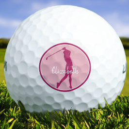 Golf Dame Golfer Speler Chic Roze Sport Monogram Golfballen