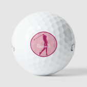 Golf Dame Golfer Speler Chic Roze Sporten Monogram Golfballen (Voorkant)