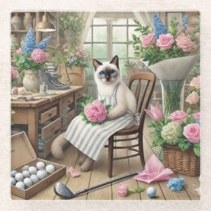 Golf dame golfer thema voor kattenliefhebbers glazen onderzetter