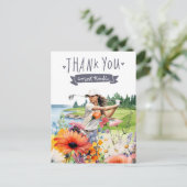 Golf Dank je kaart met bloemen waterverf (Staand voorkant)