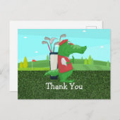 Golf Dank je kaart met Crocodile golfer op groen (Voorkant / Achterkant)