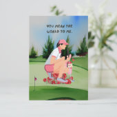 Golf Dank je kaart met golfer waterverf vrouw (Staand voorkant)