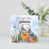 Golf Dank je kaart met golfkarretje waterverf (Staand voorkant)