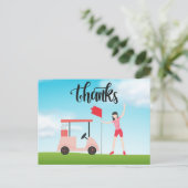 Golf Dank je kaart met vrouwelijke golfer op groen (Staand voorkant)