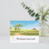 Golf Dank je kaart met vrouwelijke golfer op groen (Staand voorkant)