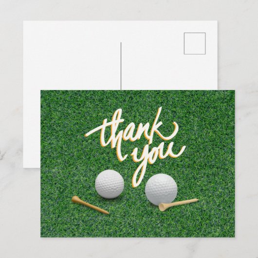 Golf Dank je met golfbal en t - shirts op groen Briefkaart (Voorkant / Achterkant)