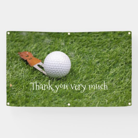 Golf Dank je wel met golfbal op groen gras Spandoek (Horizontaal)