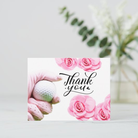 Golf Dank u kaart met roze bloem (Staand voorkant)