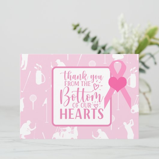 Golf Dank u kaart Roze borstkanker bewustzijn (Staand voorkant)