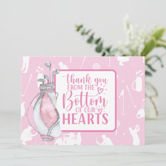 Golf Dank u kaart Roze thema voor vrouw golfer (Staand voorkant)