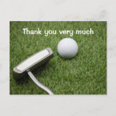 Golf Dank u met golfbal en putter op groen Briefkaart (Voorkant)