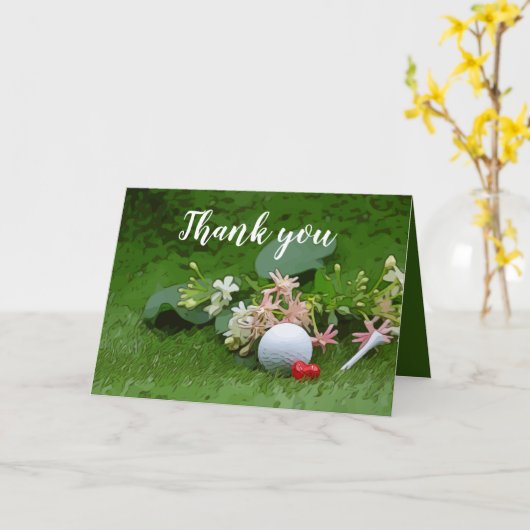 Golf Dank u met golfbal en t-shirt op bloem Kaart (Gele Bloem)