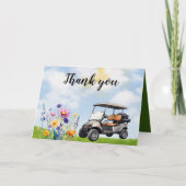 Golf Dank u met golfkar en bloemen Kaart (Voorkant)