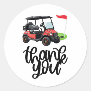 Golf Dank u met kar en vlag op groene Golf Ronde Sticker