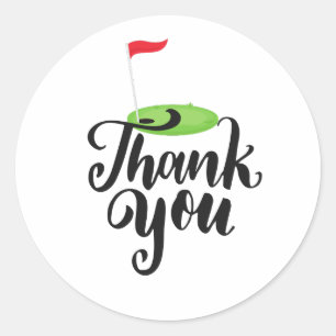 Golf Dank u met tekst en vlag op de groene Golf Ronde Sticker