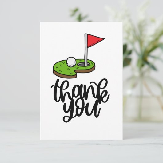 Golf Dank u met tekst en vlag op groen Bedankkaart (Staand voorkant)