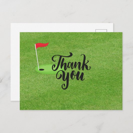 Golf Dank u met tekst en vlag op groen gras Briefkaart (Voorkant / Achterkant)