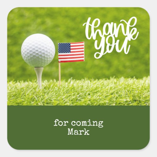 Golf Dank u met vlag van Amerika Vierkante Sticker (Voorkant)