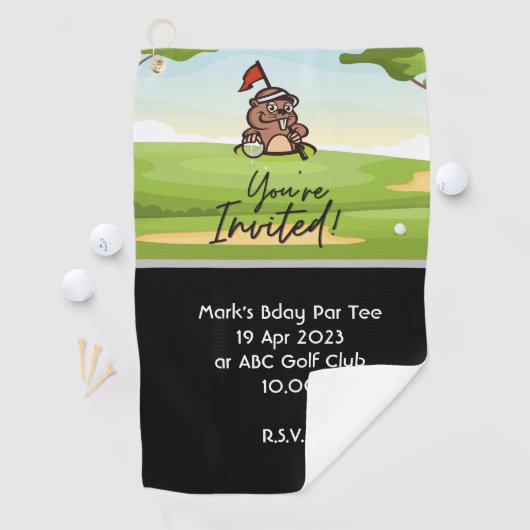 Golf dat je uitgenodigd bent voor een goudpartijui golfhanddoek (Insitu)