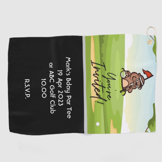 Golf dat je uitgenodigd bent voor een goudpartijui golfhanddoek (Horizontaal)