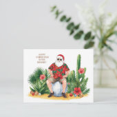 Golf Desert Christmas Cactus Santa Claus Golfer Feestdagenkaart (Staand voorkant)