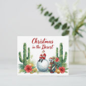 Golf Desert Christmas Cactus Santa Claus Golfer Feestdagenkaart (Staand voorkant)