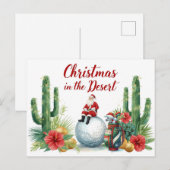 Golf Desert Christmas Cactus Santa Claus Golfer Feestdagenkaart (Voorkant / Achterkant)