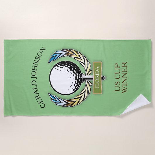 Golf Design Monogram Golfer Sjabloon Beach Towel Strandlaken (Voorkant)