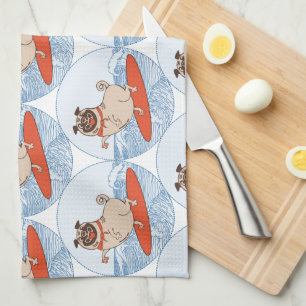 Golf die een gelukkige doornhaai op een surfbordsj theedoek