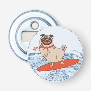 Golf die een gelukkige hond op het surfbord heeft button flesopener