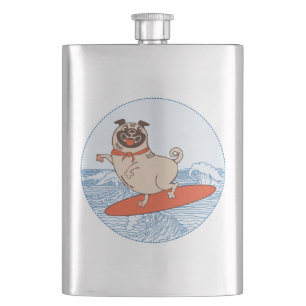 Golf die een gelukkige hond op het surfbord heeft flacon