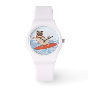 Golf die een gelukkige hond op het surfbord heeft horloge
