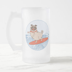 Golf die een gelukkige hond op het surfbord heeft matglas bierpul